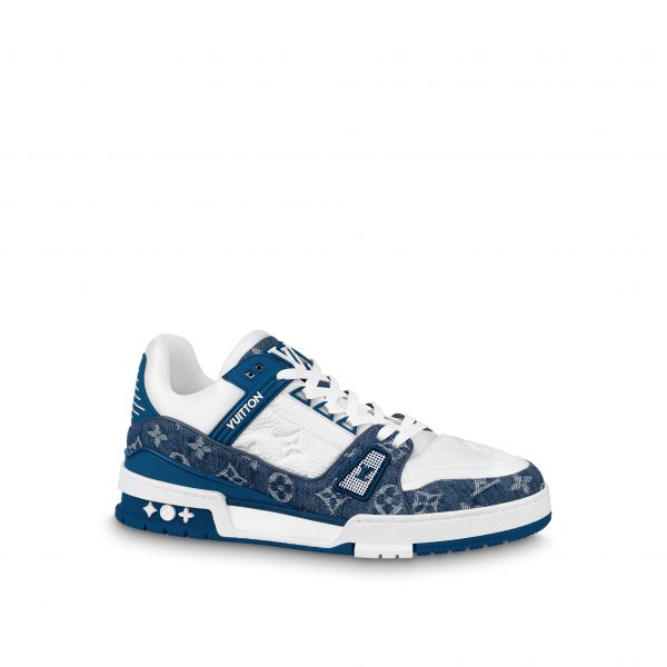 Louis Vuitton Trainer Sneaker Monogram Denim White Blue 1A9JH1