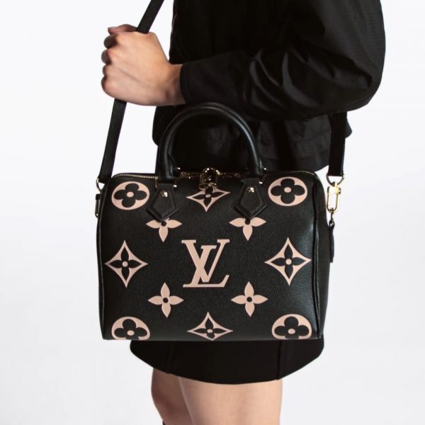 Louis Vuitton M58947 Speedy Bandoulière 25 Bicolor Monogram Empreinte Leather Black Beige