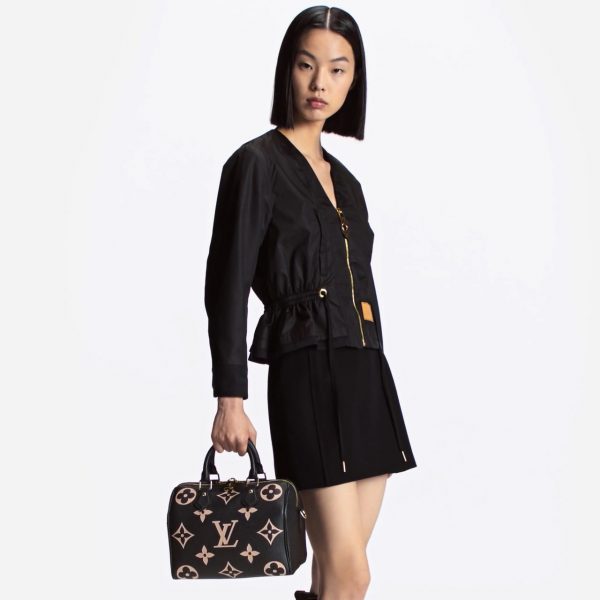 Louis Vuitton M58947 Speedy Bandoulière 25 Bicolor Monogram Empreinte Leather Black Beige