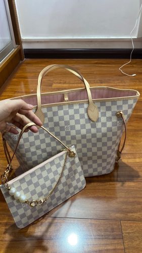 Louis Vuitton N40603 Neverfull MM Rose Ballerine Damier Azur Canvas photo review